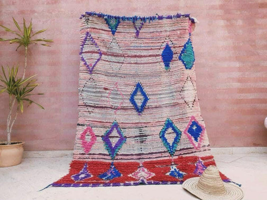 Vintage Moroccan Rug 4.5x6.7 Gorgeous Abstract boujaad Rug large bedroom rug living room rug, Pink red rug