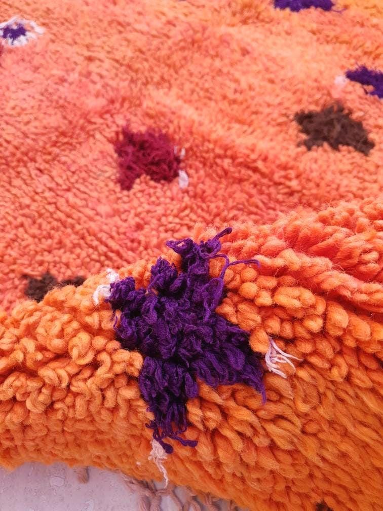 Vintage Moroccan Rug 4.7x8.3 stunning orange papaya boujaad rug, Vintage Beni Ourain Rug bedroom rug, living room rug