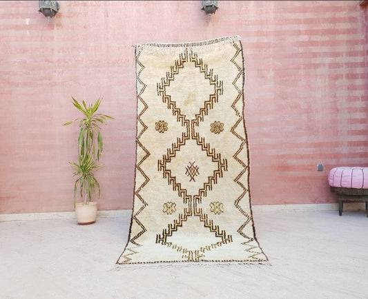 Vintage morrocan Rug, unique beige Brown yellow Azilal rug, berber rug beni ourain rug boujad rug