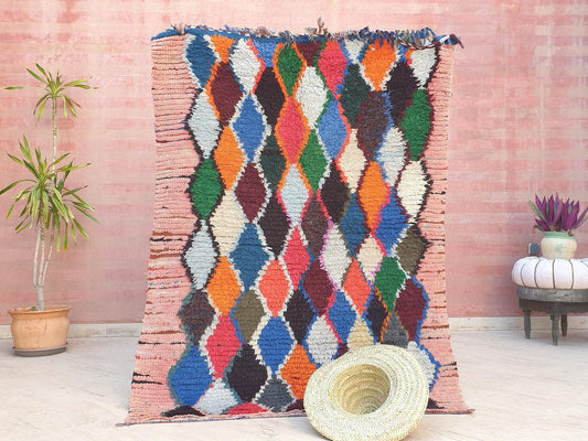 Gorgeous Moroccan Rug 4.3x5.8  Vintage Super Pretty Pastels Colorful rug  Blush rug, Abstract handmade Pink Rug