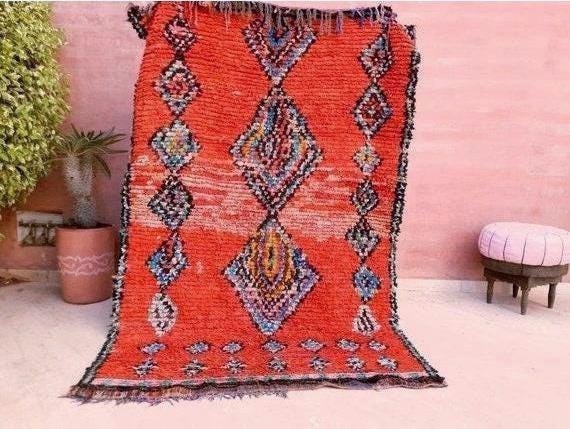 Vintage Red Moroccan Boucherouite Rug, 5x7.7 Berber Rug