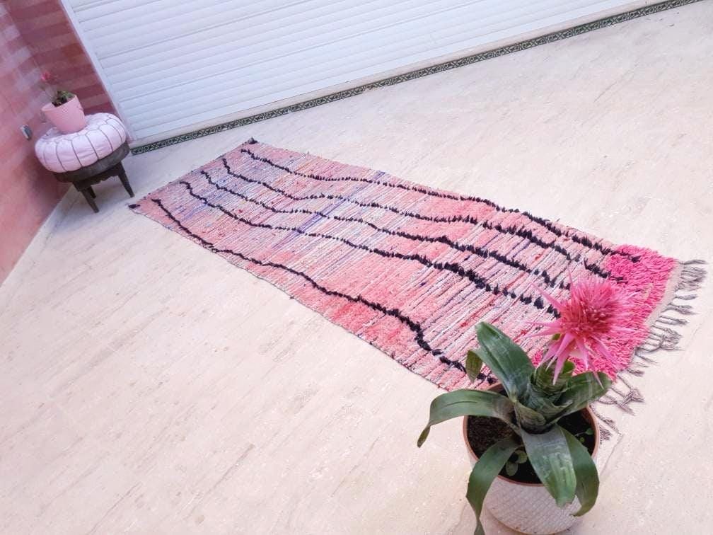 Vintage Moroccan Rug 3.2x10 Gorgeous Pink boujaad runner rug blush pink berber runner rug boujad kitchen rug