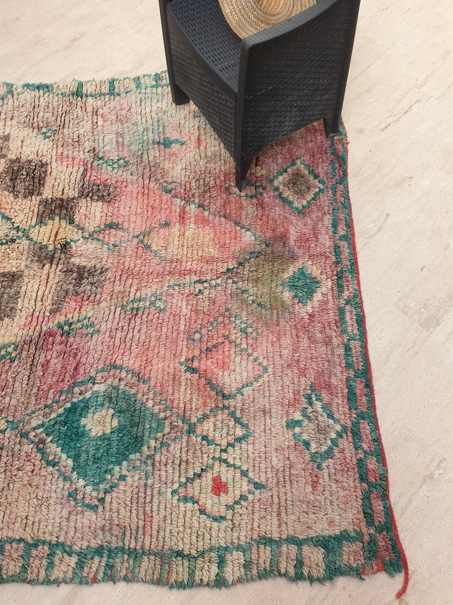 Vintage Boujaad Moroccan Rug, Earthy Blush Pink and Teal, 6.2x11.2