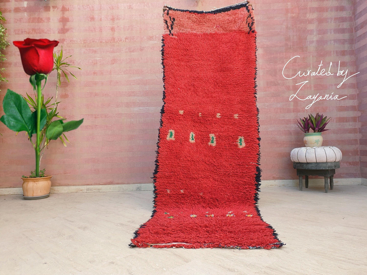 Vintage Moroccan Rug 3x9.2 Gorgeous Unique Red Boujaad Statement Runner Rug, red living room rug Abstract rug