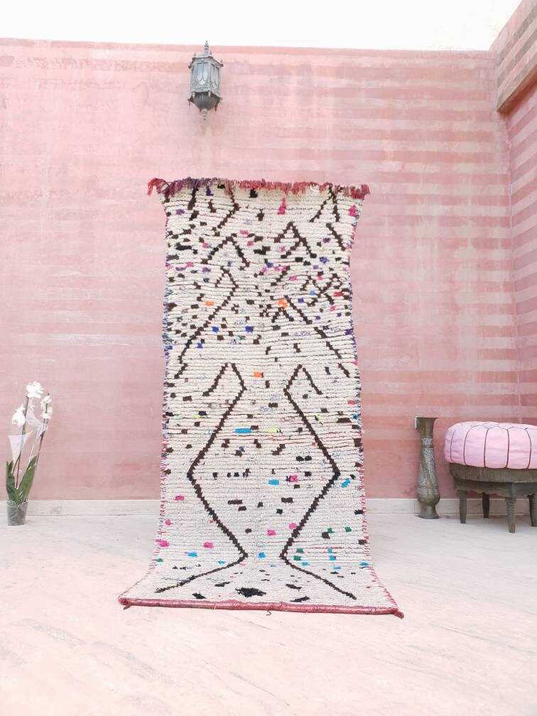 Vintage Berber Azilal Runner Rug, Moroccan Sprinkles Design (3x7.3 ft)