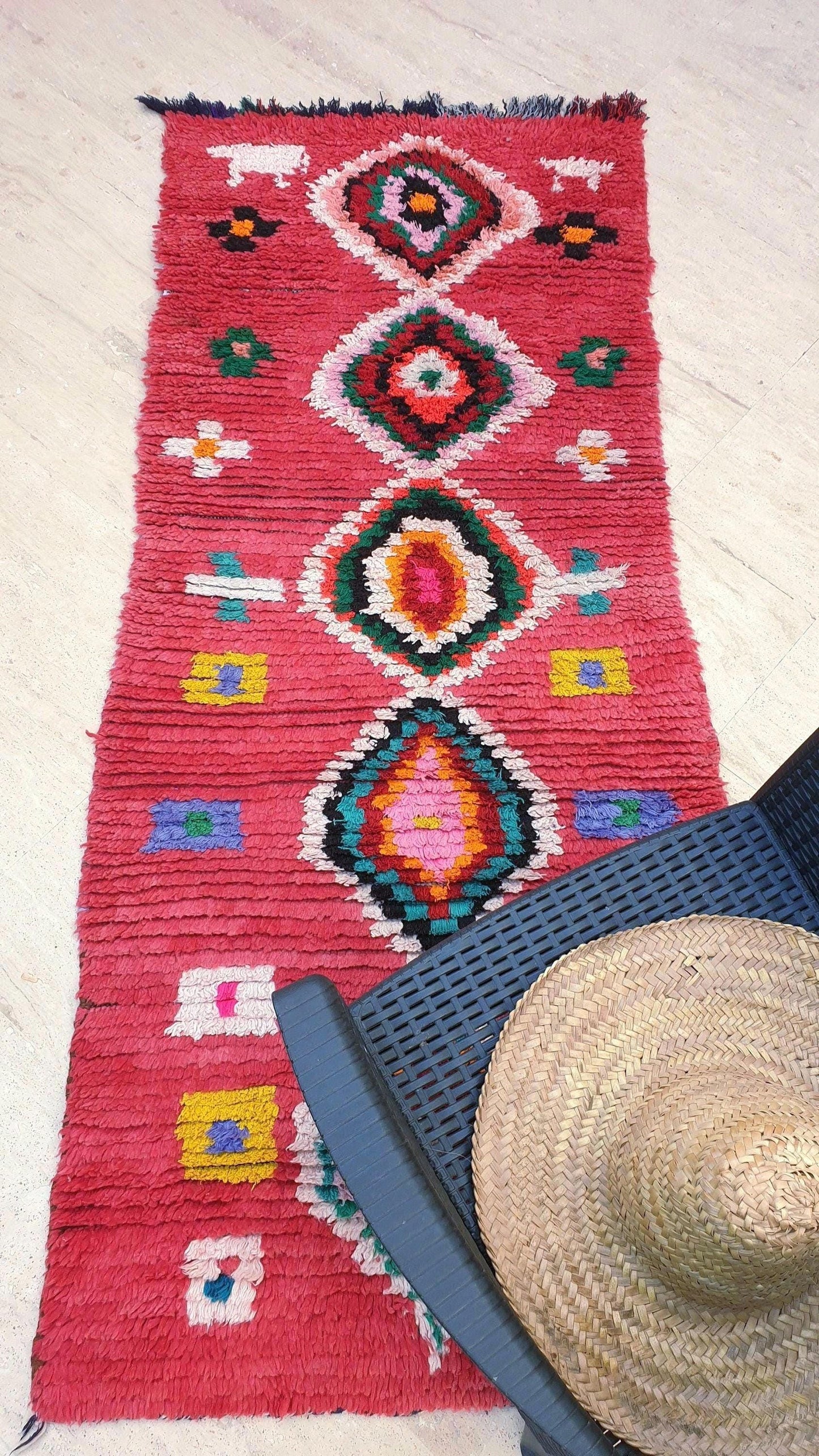 Moroccan Runner Rug 3x7 Super Pretty Colorful Boujaad rug "HappY"  Super unique soft rug living room rug