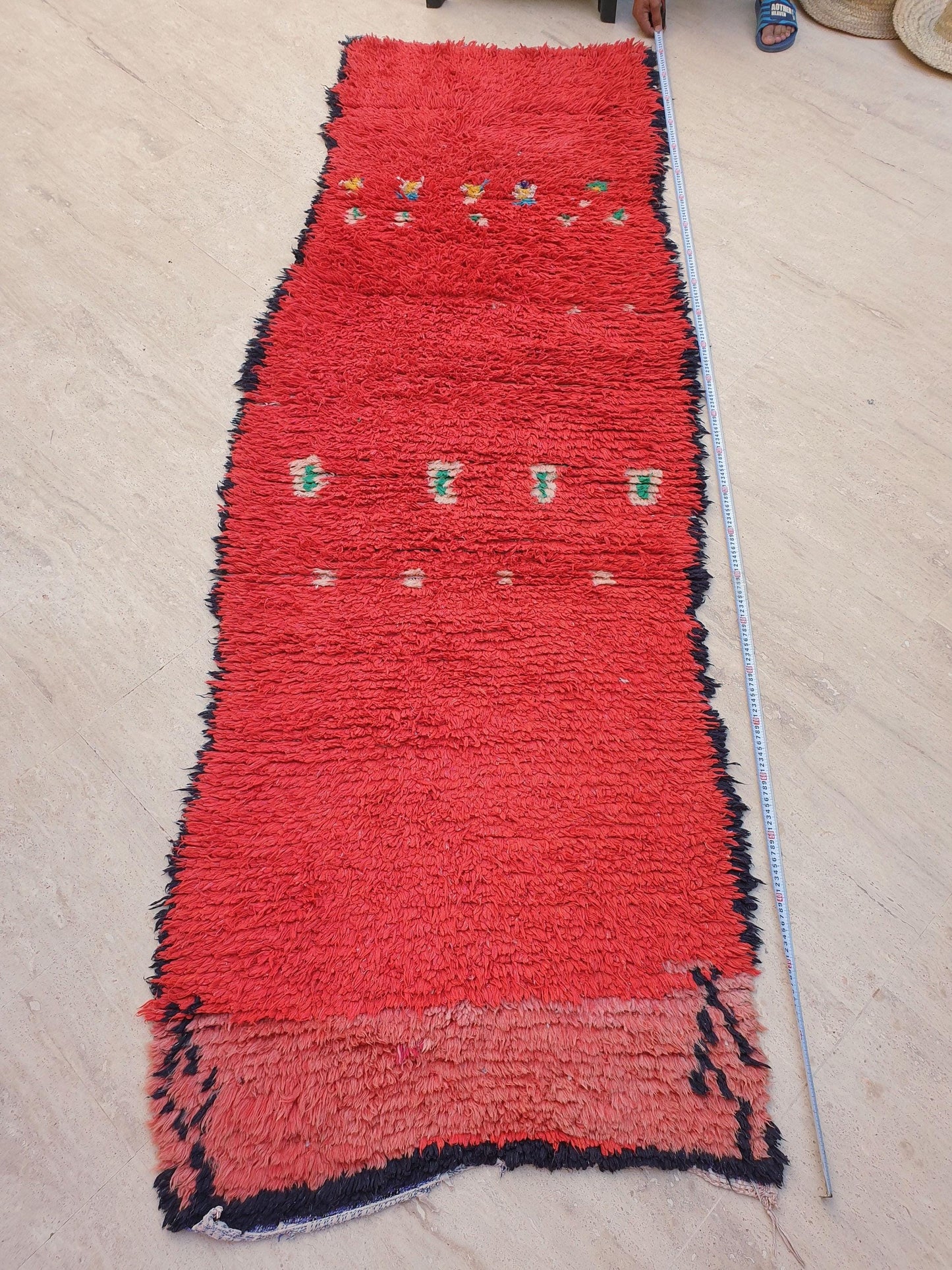 Vintage Moroccan Rug 3x9.2 Gorgeous Unique Red Boujaad Statement Runner Rug, red living room rug Abstract rug