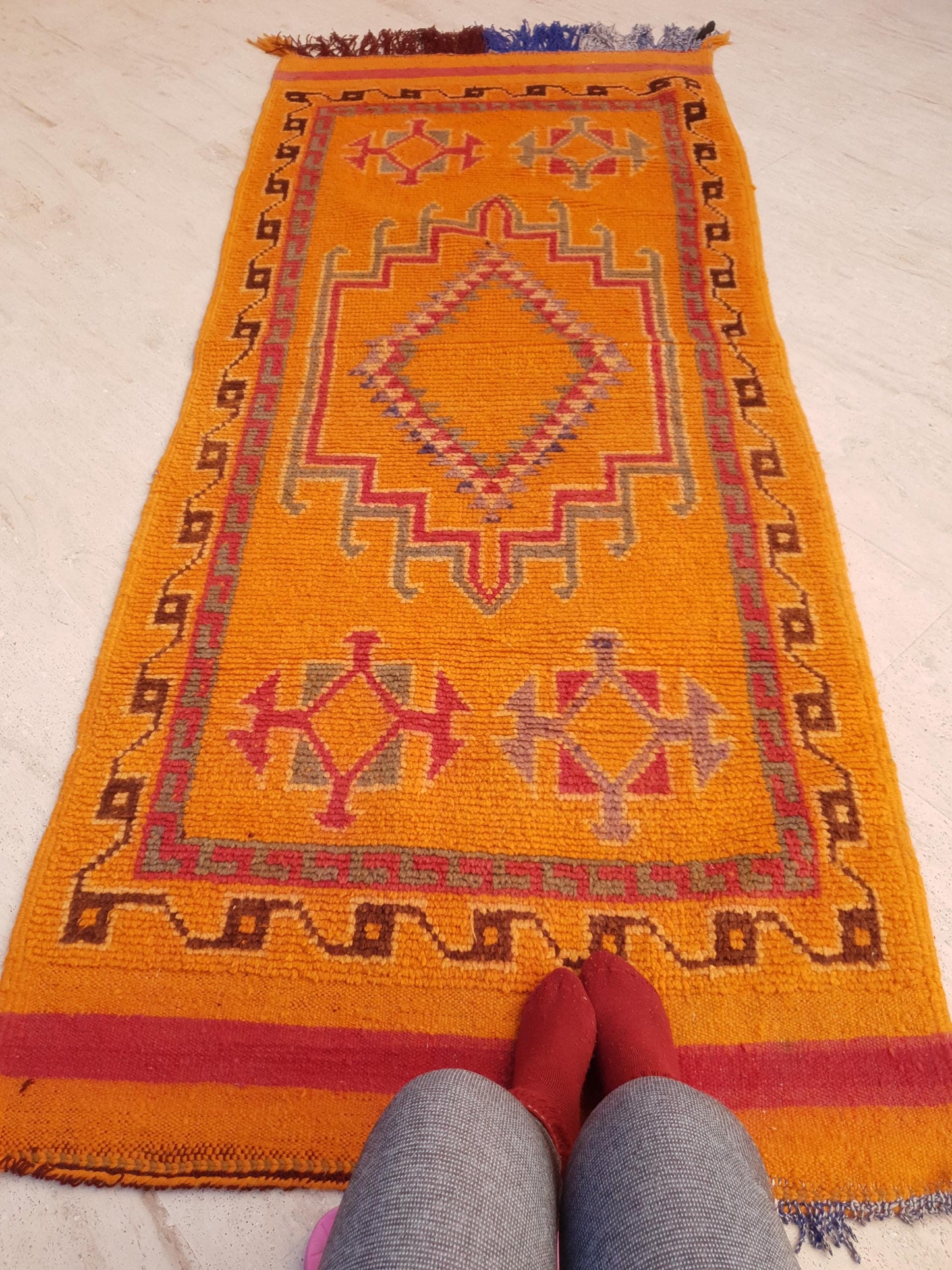 Vintage Orange Berber Rug: Handwoven Moroccan Hallway Rug (3.5x8.3 ft)