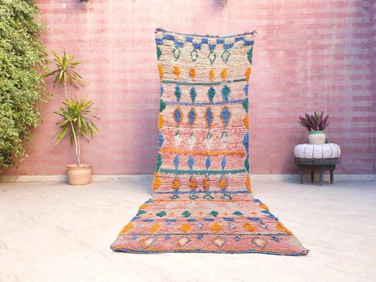 Vintage Moroccan rug 3.2x10.8 gorgeous Peach Papaya runner rug, Boujaad rug, Blush colorful rug, long peach hallway rug