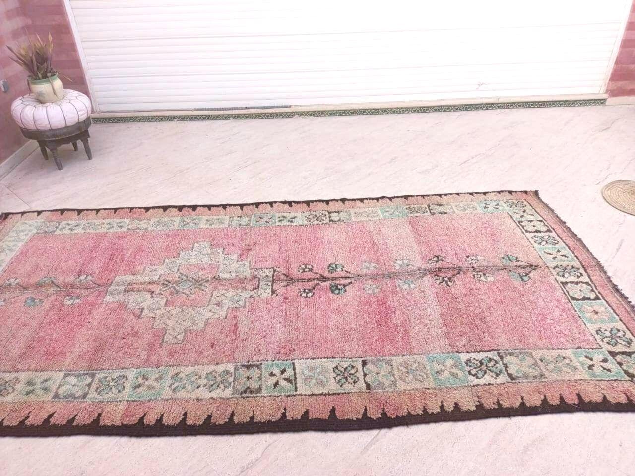 Vintage Moroccan Rugs 5.7x11.2 Blush pink pastels Gorgeous Boujaad rug, salmon boujad rug, blush large bedroom rug