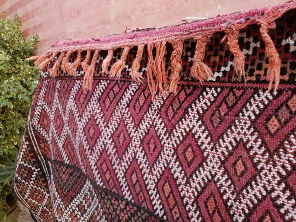 Vintage Moroccan Rug 6.3x11.8 Stunning kilim rug, Large area rug Vintage sequins berber rug Bedroom Rug, Warm Red Orang