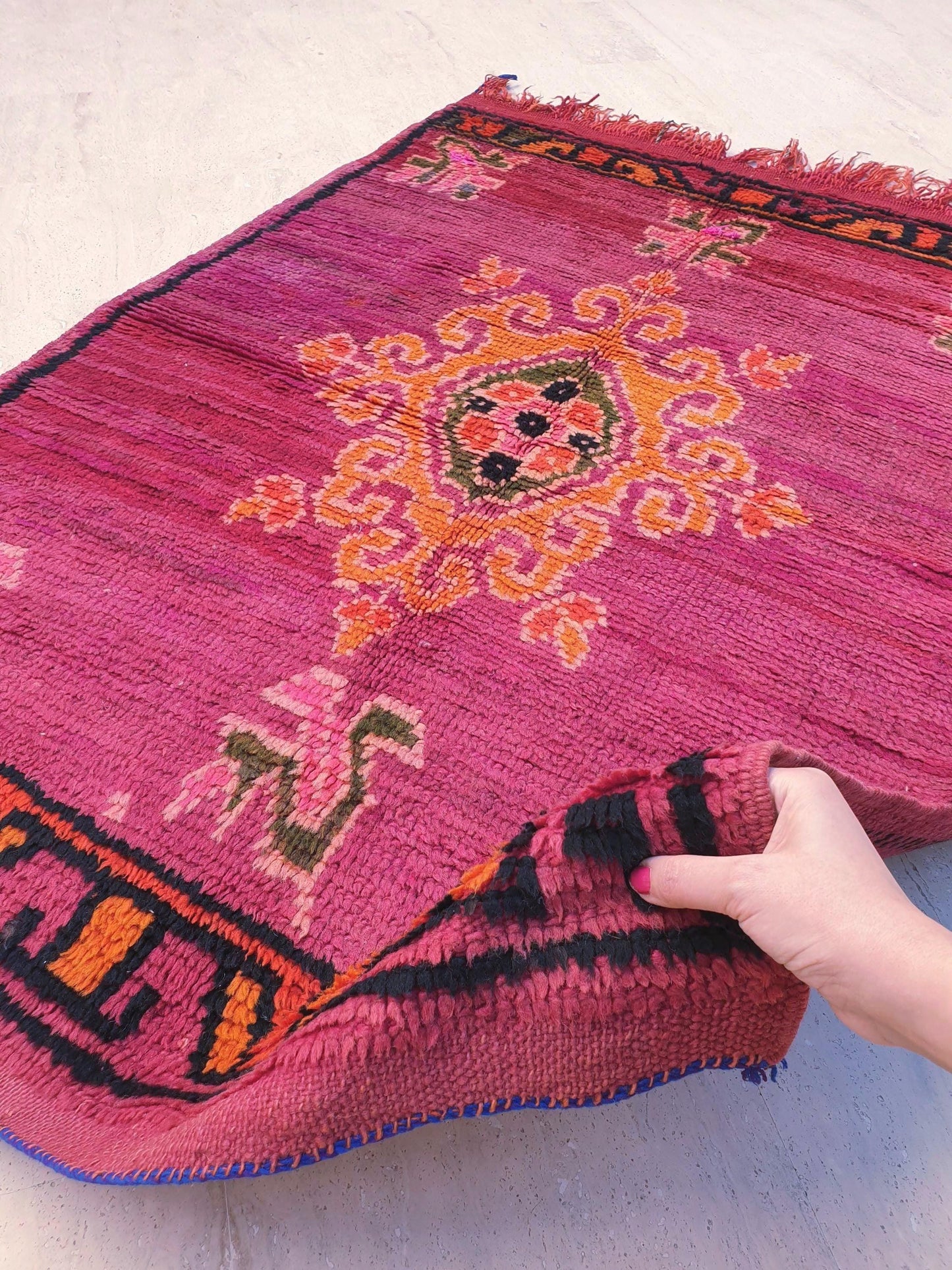 Vintage Rose Red Moroccan Rug, Small Boujaad Wool Rug (3.3x4.9 ft)