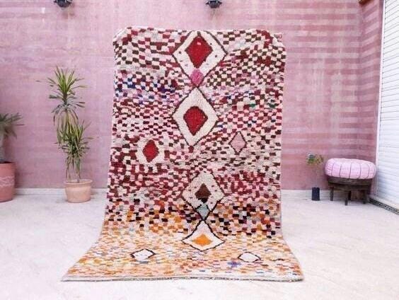 Vintage Moroccan Boujaad Rug 5x8, Authentic Berber Beige Rug