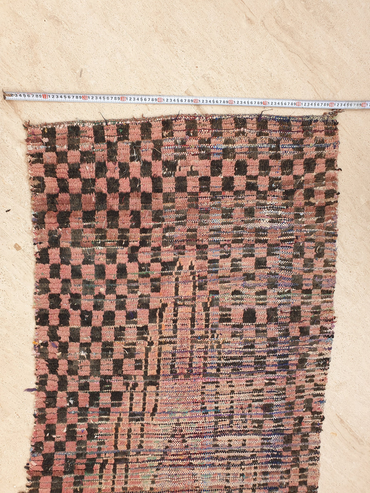 Vintage Moroccan rug 2.9x7.6 Gorgeous Blush Brown Peach Pink Checkered rug | Boujaad hallway rug boujad rug