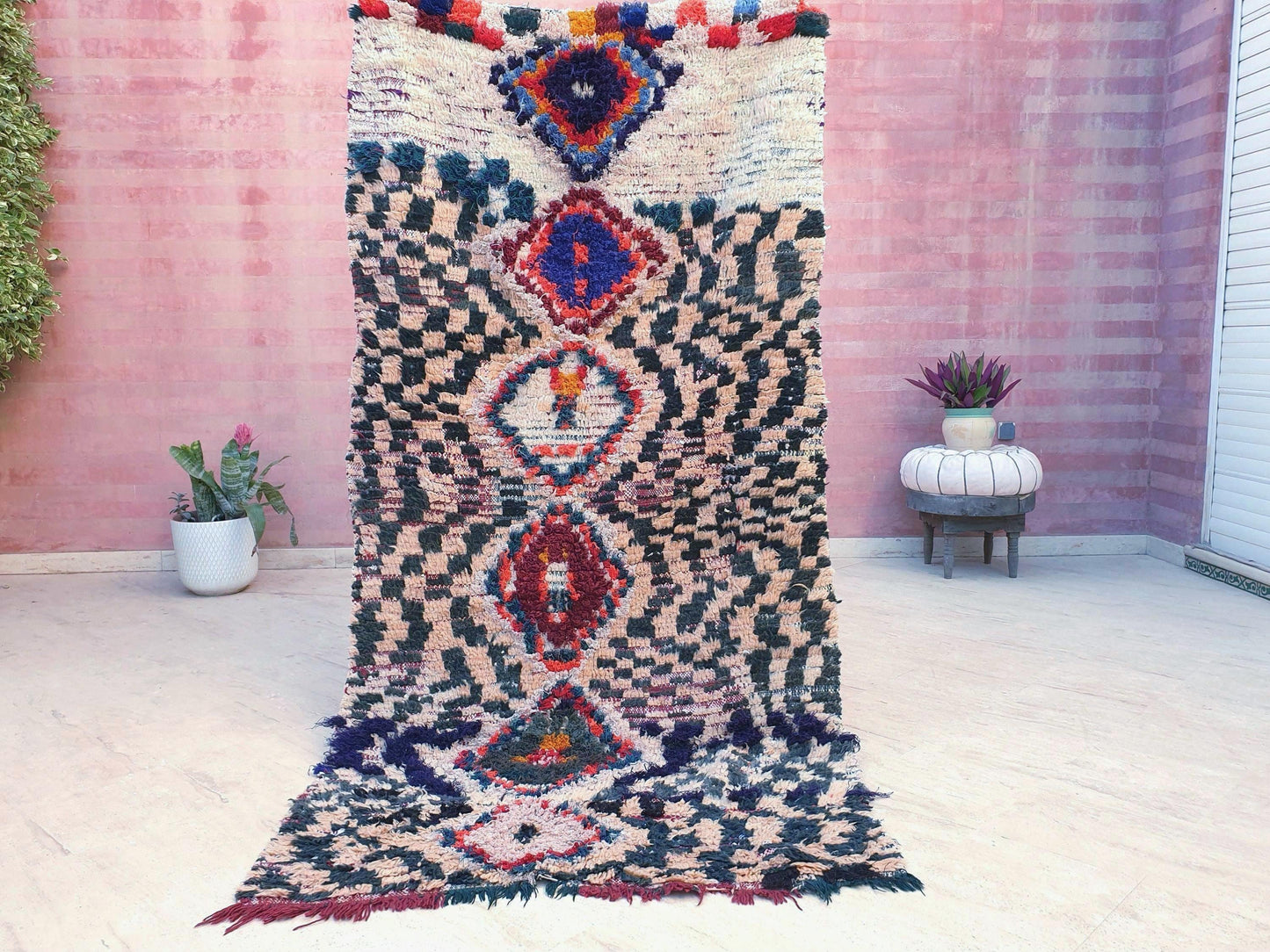 Vintage Moroccan rug 3.8x7.6 "Sahara" Unique Boujaad Rug Collector vintage boujad rug beni ourain rug