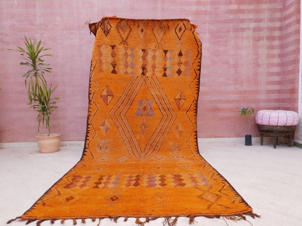 Stunning Tangerine Orange Berber rug bedroom rug living room rug 5.1x11.5 Rarest Color Moroccan Tribal Rug