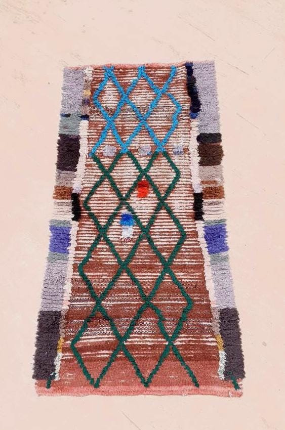 Vintage Moroccan rug 2.9x5.9 Stunning Unique Boujaad rug |  Unique Artistic Boujad Rug
