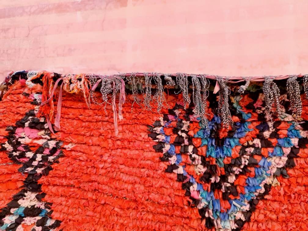 Vintage Red Moroccan Boucherouite Rug, 5x7.7 Berber Rug