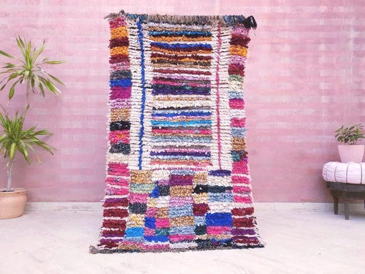 Pretty vintage Moroccan rug 3.5x6.1 Unique Lovely hallway colorful boucherouite rug, morocco rug bedroom rug berber rug